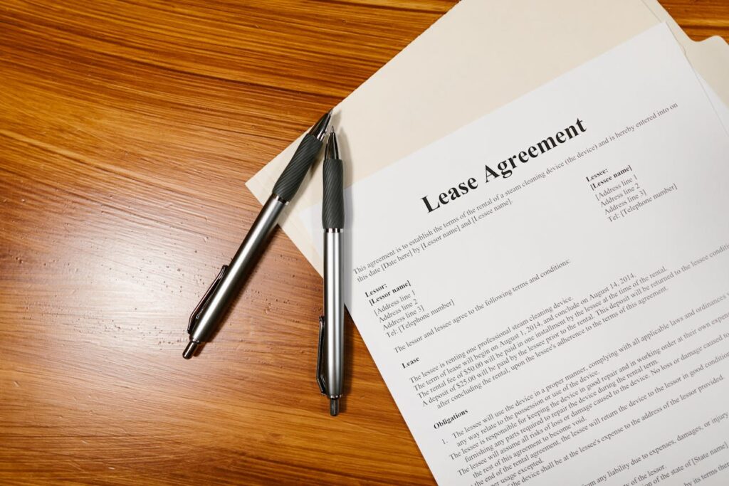 Close-up of a lease agreement